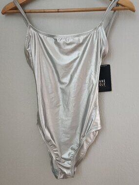 NWT Anne Cole Collection Silver Metallic One-Piece Swimsuit Womens Size 10